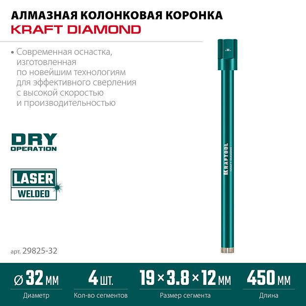 KRAFTOOL DIAMOND 32 мм (450 мм, 1 1/4″, лазерная сварка, сухое сверление с микроударом), алмазная коронка по железобетону (29825-032) фото 3