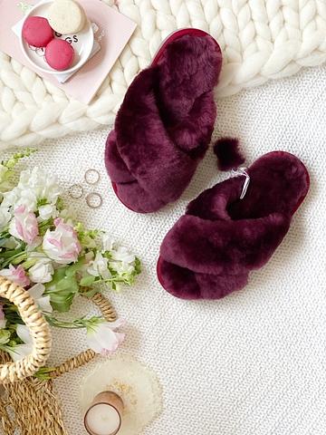 Меховые женские тапочки с перекрестными шлейками фото 7