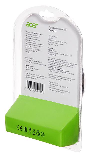 Мышь Acer OMW012 черный/красный оптическая (1200dpi) USB (3but) фото 10