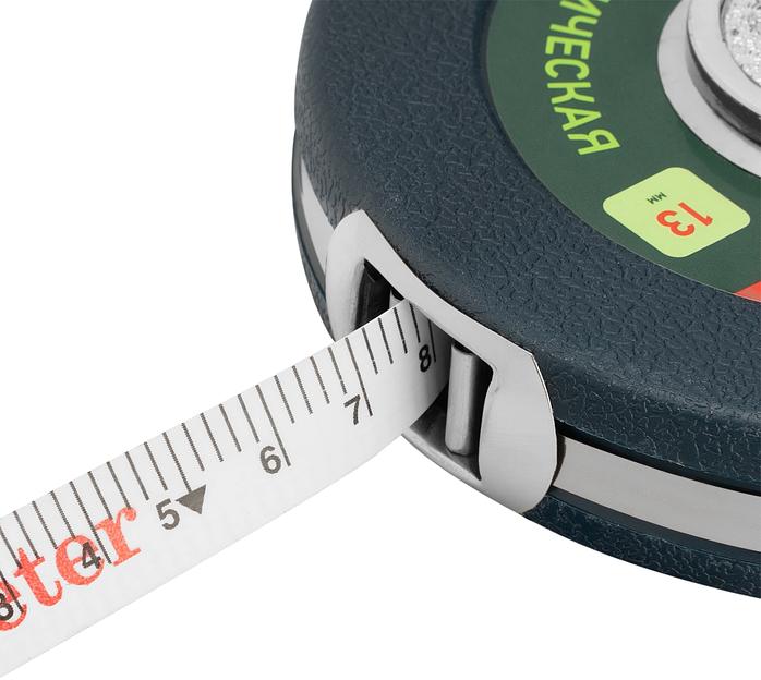 Рулетка СИБРТЕХ 31260 геодезическая 10 мх13мм закрытый корпус фиберглассовая лента фото 6