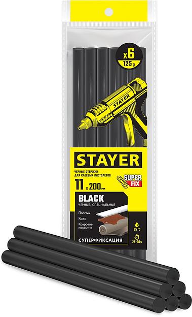 STAYER Black, чёрные, 11 х 200 мм, 6 шт, клеевые стержни, Professional (2-06821-D-S06) фото 1