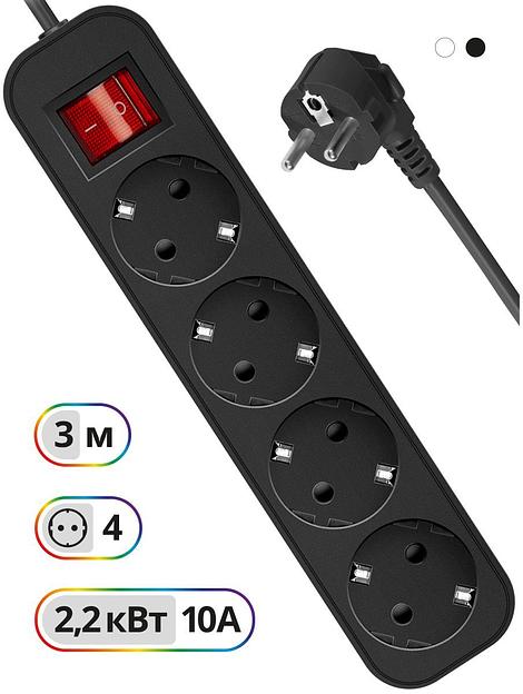 Сетевой удлинитель Defender G430 3м (4 розетки) черный (коробка) фото 5
