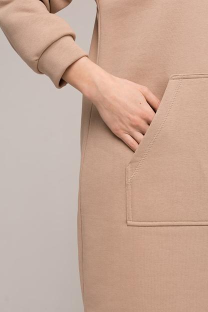 Платье-худи с начесом бежевое ОПТ фото 2