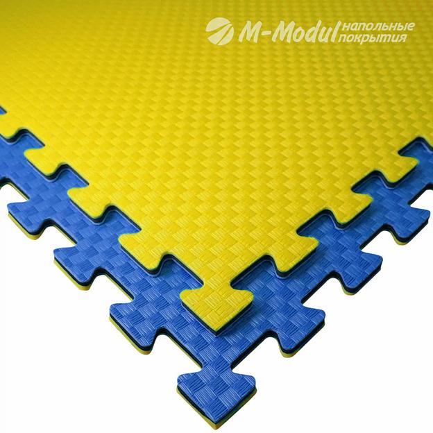 Модульное покрытие повышенной жесткости для спортзалов и детских центров 100x100 см, толщина 1,5 см, Цвет Желто-синий, Толщина модуля 15 мм. фото 1