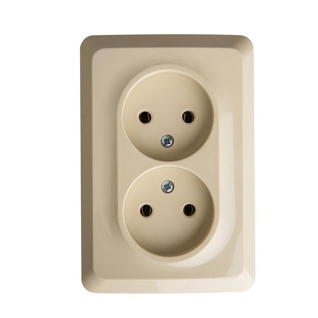 Systeme electric PA16-105K ЭТЮД O/У двойная угловая РОЗЕТКА без заземления без шторок 16А, КРЕМОВЫЙ, Россия фото 1