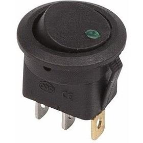 Rexant 36-2583 Выключатель клавишный круглый 12V 16А (3с) ON-OFF черный с зеленой подсветкой фото 1