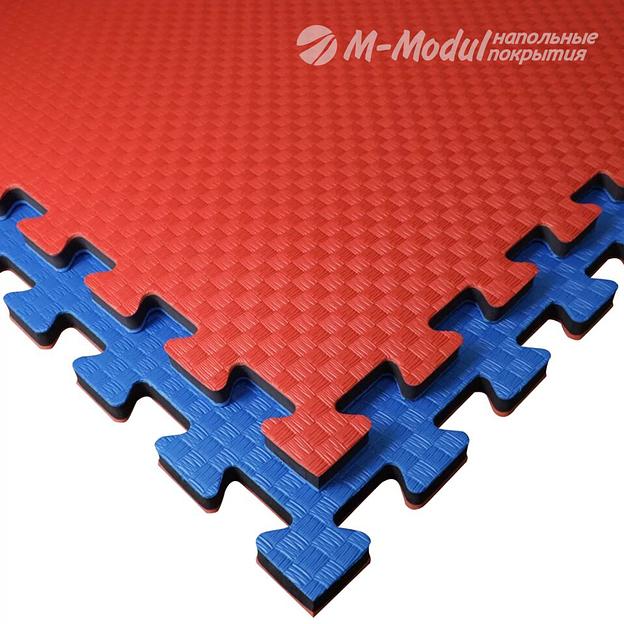 Модульное покрытие повышенной жесткости для спортзалов и детских центров 100x100 см, толщина 1,5 см, Цвет Красно-синий, Толщина модуля 15 мм. фото 1