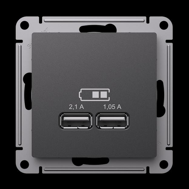 ATLASDESIGN USB РОЗЕТКА A+A, 5В/2,1 А, 2х5В/1,05 А, механизм, БАЗАЛЬТ фото 1