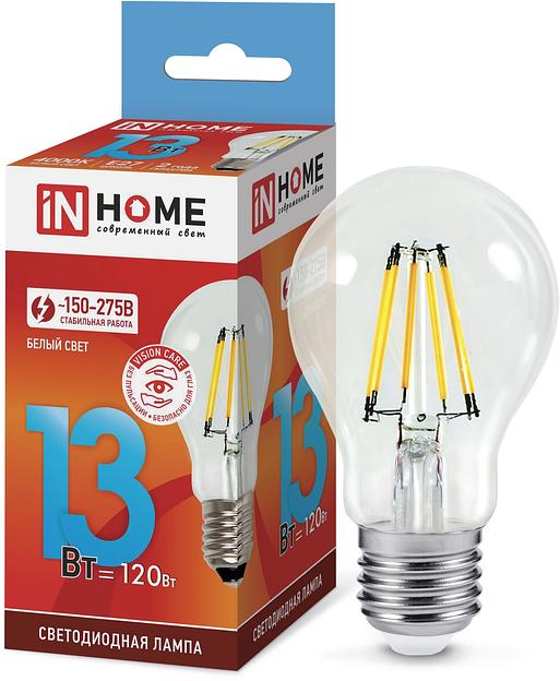Лампа светодиодная LED-A60-deco 13Вт 230В Е27 4000К 1170Лм прозрачная IN HOME фото 1