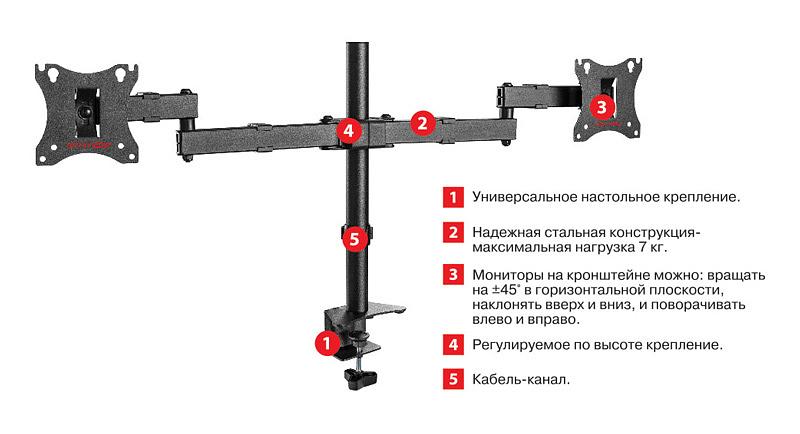 Кронштейн для мониторов Arm Media LCD-T04 черный 15"-28" макс.14кг настольный поворот и наклон фото 3