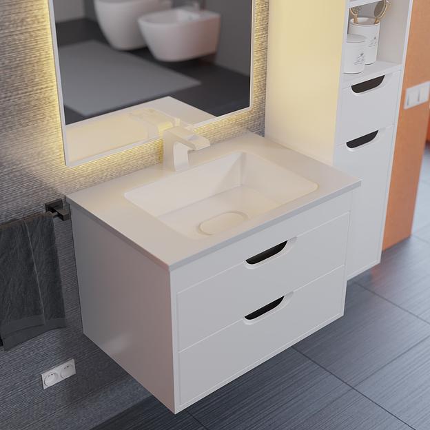 Тумба с раковиной для ванной Uperwood Modul 65 см, подвесная, матовая, белая/графит фото 5