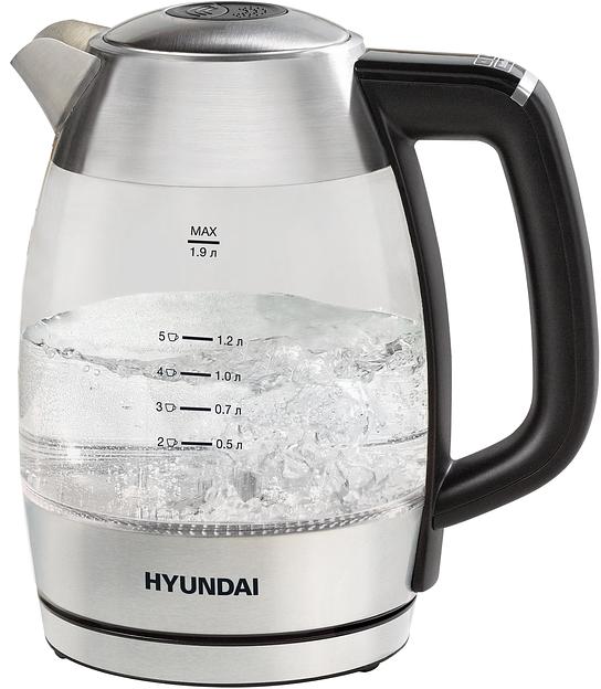 Чайник электрический Hyundai HYK-G9408 1.9л. 2200Вт черный/серебристый корпус: стекло фото 1