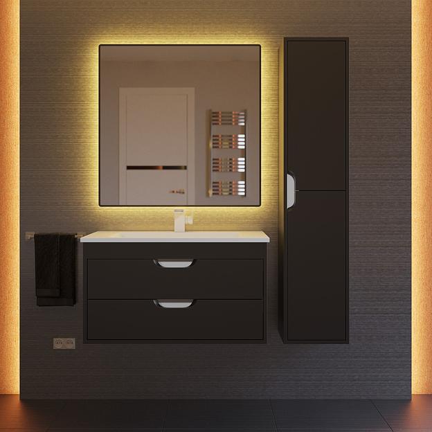 Тумба с раковиной для ванной Uperwood Modul 80 см, подвесная, матовая, черная фото 7