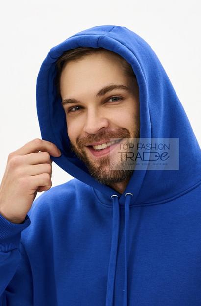 Худи мужское с начёсом оверсайз с капюшоном синий «василёк» HUD03-7 фото 3