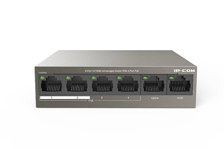 IP-COM F1106P-4-63W Коммутатор неуправляемый, 6 портов, 6x100 Мбит/с, PoE 4x30 Вт, настольный, металлический корпус фото 1
