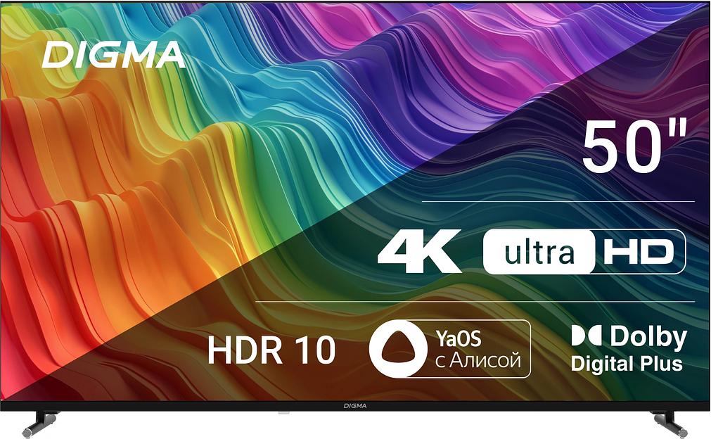 Телевизор LED Digma 50" DM-LED50UBB33 Яндекс.ТВ Frameless черный 4K Ultra HD 60Hz DVB-T DVB-T2 DVB-C DVB-S DVB-S2 USB WiFi Smart TV фото 1