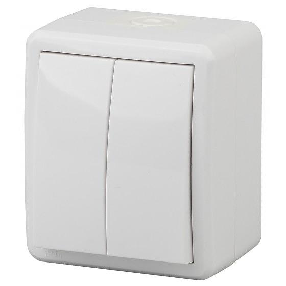 Эра Б0020675 11-1404-01 Выключатель двойной IP54, 10АХ-250В, ОУ, Эра Эксперт, белый фото 1