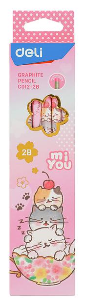 Карандаш чернографит. Deli MiYou EC012-2B 2B шестигран. ластик корпус ассорти коробка картонная (12шт) фото 7