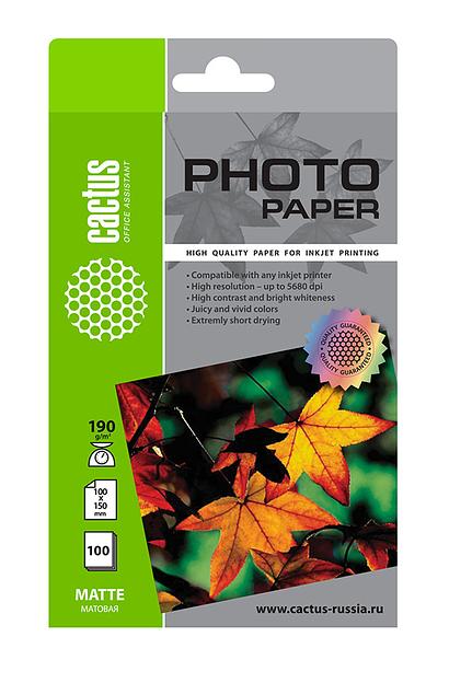 Фотобумага Cactus CS-MA6190100 10x15/190г/м2/100л./белый матовое для струйной печати фото 1