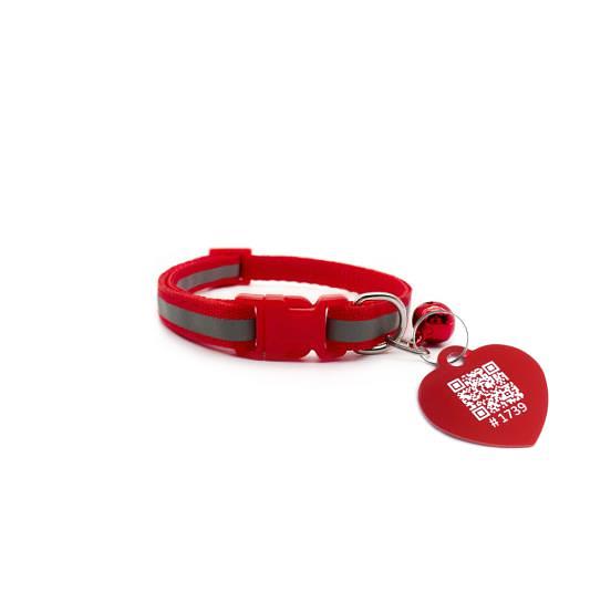 Ошейник красный светоотражающий с колокольчиком + QR адресник фото 1