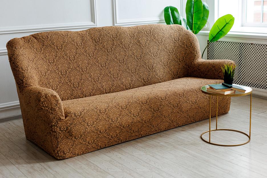 Чехол на трёхместный диван Чехлы&Пледы «Жаккард Вензель» кофе ОПТ фото 5