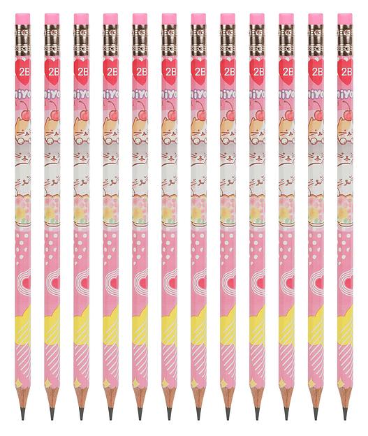 Карандаш чернографит. Deli MiYou EC012-2B 2B шестигран. ластик корпус ассорти коробка картонная (12шт) фото 3