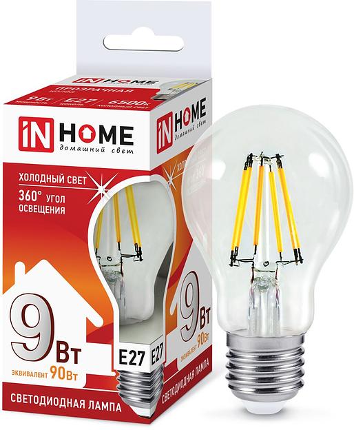 Лампа светодиодная LED-A60-deco 9Вт 230В Е27 6500К 810Лм прозрачная IN HOME фото 1