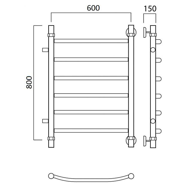 Полотенцесушитель водяной Роснерж Дуга L104001 80x60 с боковым подключением 600 фото 2