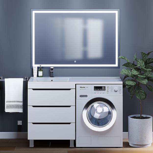 Тумба под стиральную машину Uperwood Tanos 60 см, напольная, белая/графит, 3 ящика фото 1