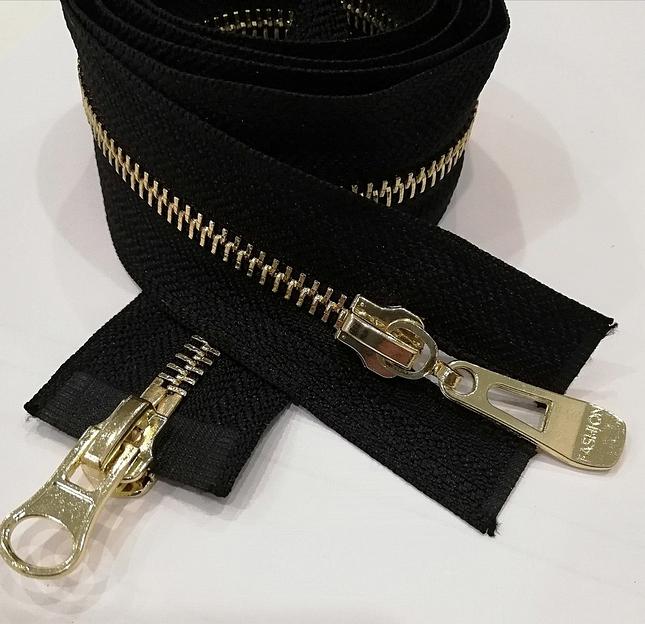 Молния металл №5 100см. 2зам. Золотой зуб Черный фото 1