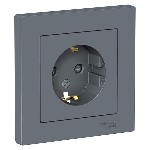 Systeme electric ATN000744 ATLASDESIGN РОЗЕТКА с заземлением со шторками, 16А, в сборе, ГРИФЕЛЬ фото 1