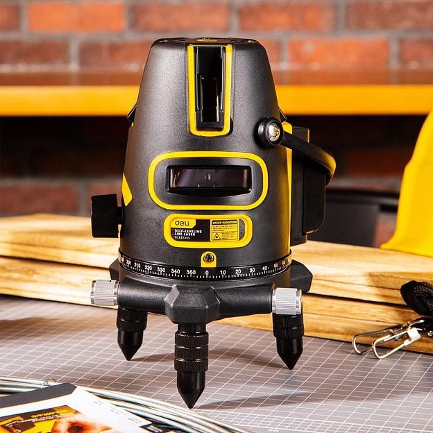 Измерительный и разметочный инструмент Deli Лазерный уровень Deli DL332305 5 лучей(зеленый цвет), точность +/-1,5мм/7м, угол самовыравнивания 3°, 2АКБ 4 А*ч+ЗУ, время работы до 4 часов, кейс фото 2