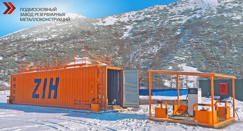 Модульная АЗС 37 м³ в морском контейнере с вынесенным островком для заправки с 1 колонкой выдачи топлива фото 1