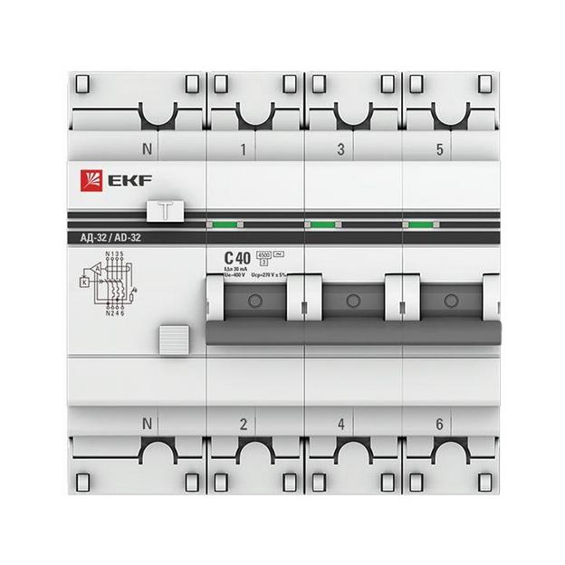 EKF DA32-40-30-4P-pro Дифференциальный автомат АД-32 3P+N 40А/30мА (хар. C, AC, электронный, защита 270В) 4,5кА EKF PROxima фото 4
