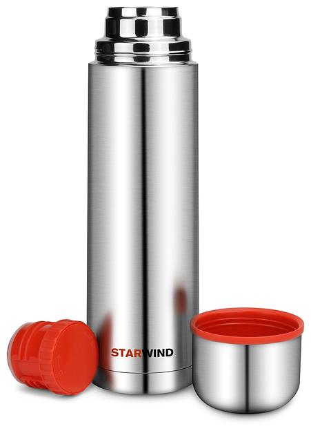 Термос Starwind 10-1000 1л. серебристый/красный картонная коробка фото 6