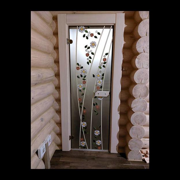 Дверь из матового стекла с бронзовыми вставками (с пропиткой в цвет) фото 1