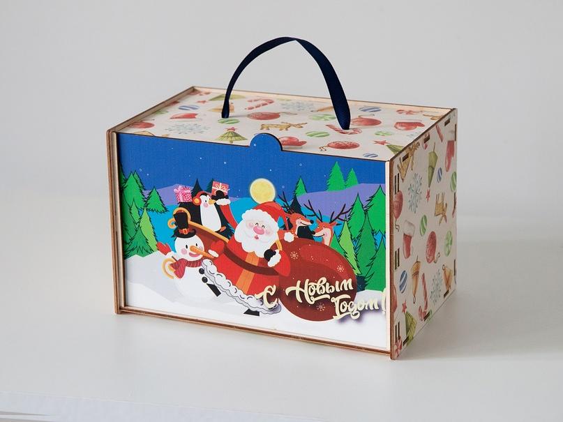 Фанерная квадратная коробка с ручкой (различный дизайн)  фото 1