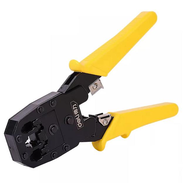 Инструмент обжимной Deli Обжимные клещи Deli DL2468 4P,6P,8P 200мм, в комплекте инструмент для снятия изоляции и набор коннектеров фото 1