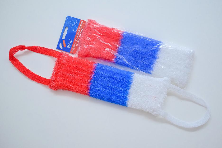 Мочалка вязаная из полипропиленовой нити (110 текс) «Флаг» 42х14 см, махра 15 мм ОПТ фото 1