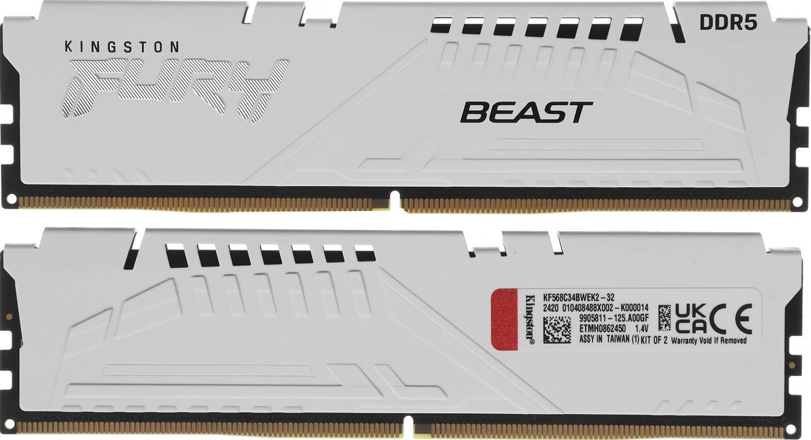 Память DDR5 2x16GB 6800MHz Kingston KF568C34BWEK2-32 Fury Beast RTL Gaming PC5-54400 CL34 DIMM 288-pin 1.4В kit dual rank с радиатором Ret фото 1