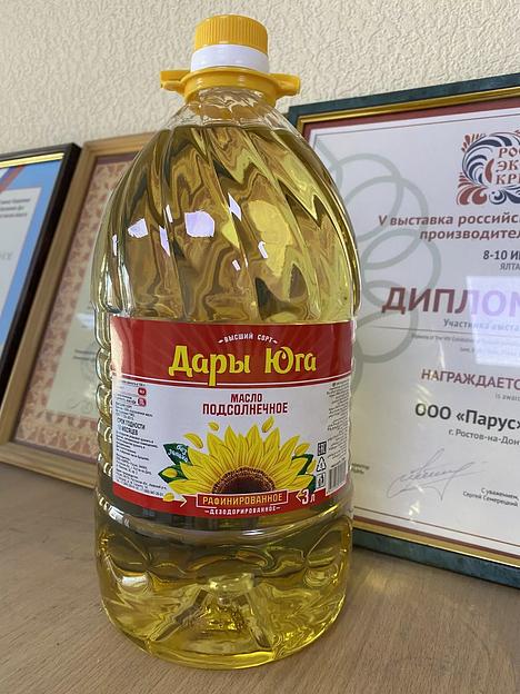 Масло подсолнечное рафинированное дезодорированное вымороженное «Дары Юга», 3 л, опт фото 1