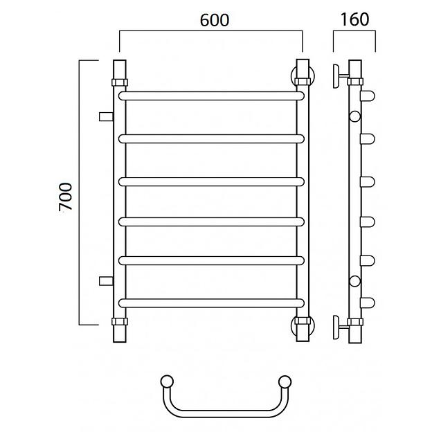 Полотенцесушитель водяной Роснерж Скоба L102001 70x60 с боковым подключением 600 фото 2