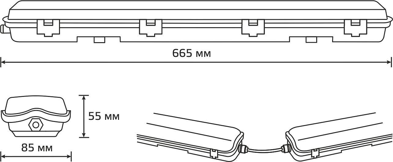 Светильник Gauss Lite СПП-Т8-G13 серый прямоугольный (909437260) фото 6