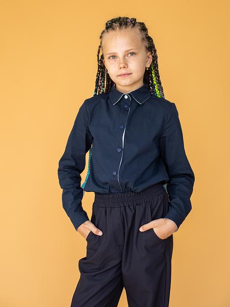 Рубашка с длинным рукавом школьная на девочку KristiKlo синяя с белым ОПТ фото 1