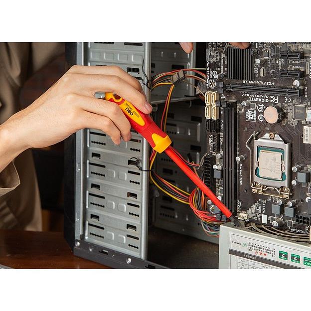 Диэлектрическая шлицевая отвертка Deli DL5151251 5,5х125мм сталь Cr-V, сертификат VDE для работ под напряжением до 1000 В. фото 3