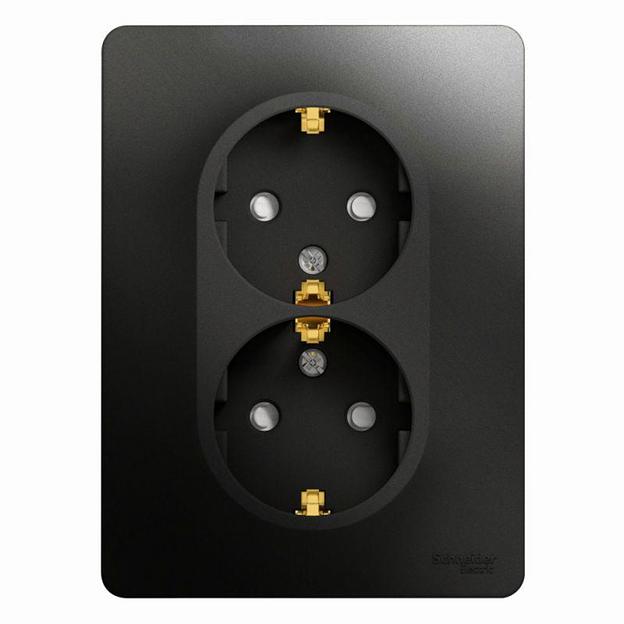 Розетка 2-м Glossa 16А с заземл. защ. шторки в сборе антрацит SE GSL000726 фото 1