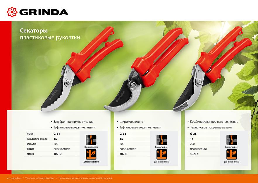 GRINDA G-33, 200 мм, закаленные лезвия, тефлоновое покрытие, пластиковые рукоятки, плоскостной секатор (40211) фото 9