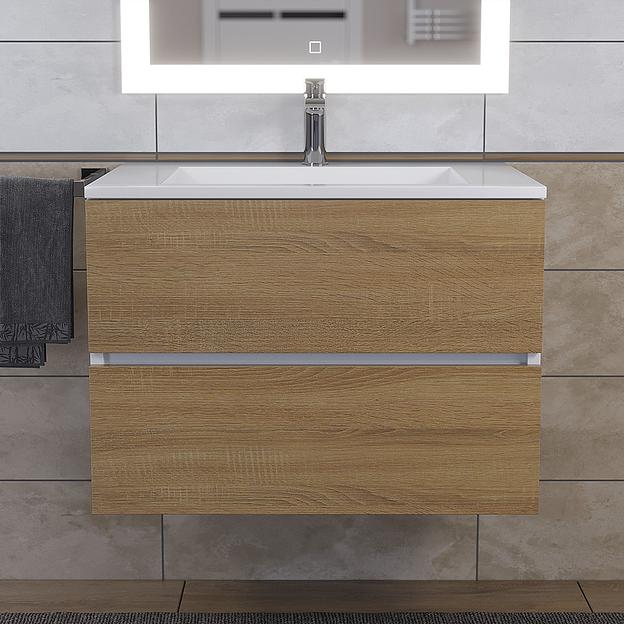 Тумба с раковиной для ванной Uperwood Barsa-Next 70 см, подвесная, белая/дуб сонома фото 4