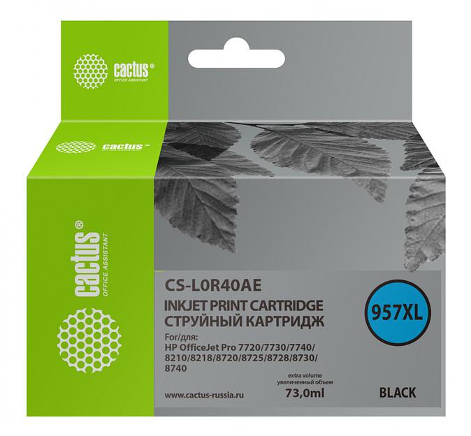 Картридж струйный Cactus CS-L0R40AE 957XL черный (73мл) для HP OfficeJet 8210/8218/8720/8725/8730 фото 1