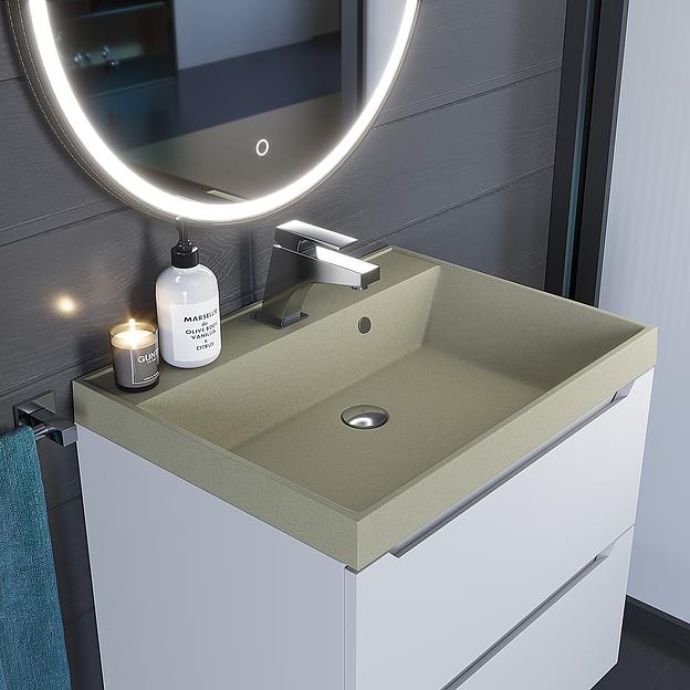 Раковина кварцевая для ванной комнаты Uperwood Classic Quartz 60 см, бежевая матовая, десерт фото 1